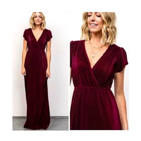 Baltic Born Athena Pleated Short Sleeve Dress in Mulberry Size Medium - Picture 2 of 9